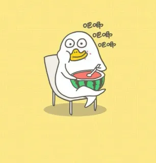 🐣 吧呀 吧呀 吧呀 เป็ด, แตงโม, กิน, การ์ตูน telegram sticker