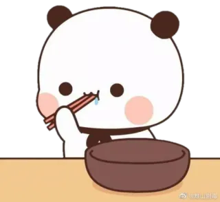 🍼 Panda, Comendo, Hashis, Tigela, Fofo, Desenho animado, Kawaii, Jantar telegram sticker