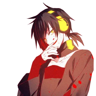 😈 Anime, Mangá, Personagem, Ilustração, Arte, Fones de ouvido, Vermelho, Amarelo telegram sticker