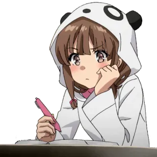 🤔 Mai Sakurajima Rascal Does Not Dream of Bunny Girl Senpai 动漫, 女孩, 熊猫, 可爱, 卡哇伊, 写作, 思考 telegram sticker