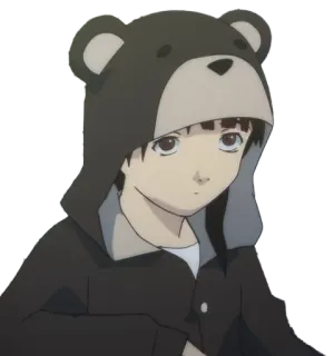 😐 Anime, Orso, Felpa con cappuccio, Carino, Cartone animato telegram sticker