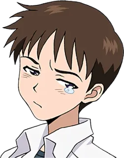😒 Shinji Ikari Neon Genesis Evangelion animé, triste, pleurer, ado, garçon telegram sticker