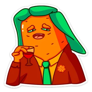 🍷 морковь, напиток, вино, мультфильм, костюм, расслабленный, смешной whatsapp sticker