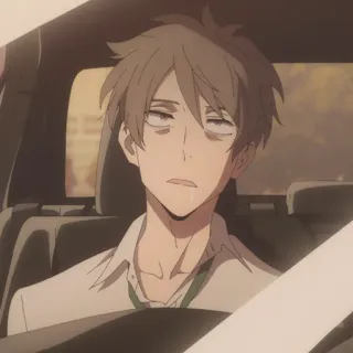 💵 Anime, Charakter, Mann, Erschöpft, Autofahren telegram sticker
