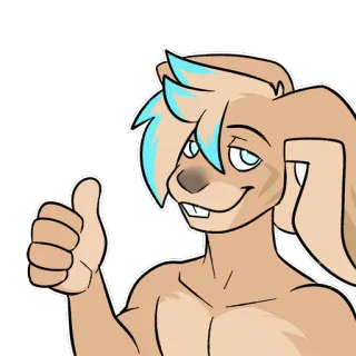 👍 Furry, Kelinci, Antropomorfik, Jempol ke atas, Positif, Karakter, Ilustrasi telegram sticker