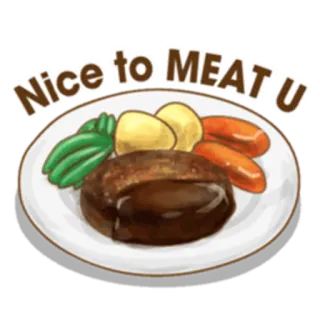 😁 Nice to MEAT U cibo, carne, hamburger, umorismo, gioco di parole, saluto whatsapp sticker