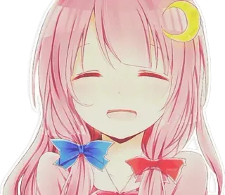 😊 Anime, Mädchen, pinke Haare, Cartoon, süß, Mond, Schleife whatsapp sticker