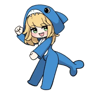 ⭐️ Аниме, Акула, Мультфильм, Персонаж, Синий, Милый, Девушка, Кигуруми telegram sticker