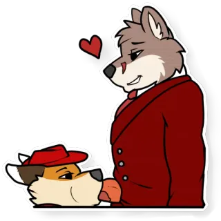 💋 cartoon, anthropomorphic, wolf, fox, love, heart telegram sticker