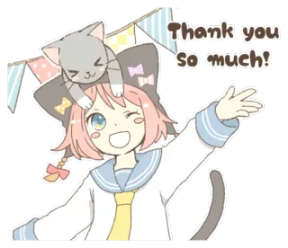 😉 Thank you So much! anime, cat, thank you, kawaii, cute whatsapp sticker