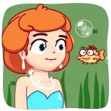🤢 Cartoon, Frau, Fisch, Unterwasser, Blasen, Kleid telegram sticker