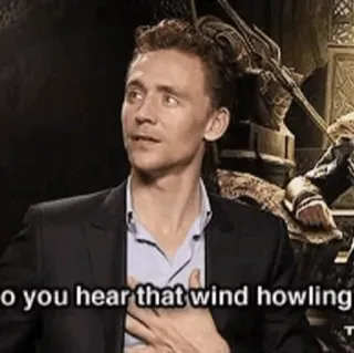 🌪 Tom Hiddleston Do you hear that wind howling ator, entrevista, fato, vento, uivo telegram sticker