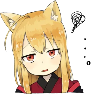 🤨 ... Аниме, Девочка-лиса, Замешательство, Персонаж, Милый, Стикер whatsapp sticker