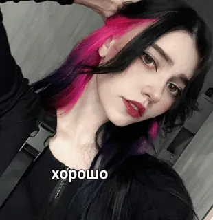 💗 хорошо woman, pink hair, black hair, girl, portrait, makeup telegram sticker