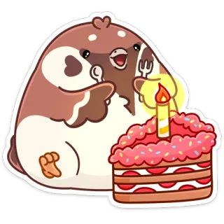🥳 pássaro, pardal, aniversário, bolo, fofo, desenho animado, celebração telegram sticker