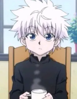 ☕ Killua Zoldyck Hunter x Hunter アニメ, キルア=ゾルディック, HUNTER×HUNTER, 漫画, 少年, 白髪, お茶 telegram sticker