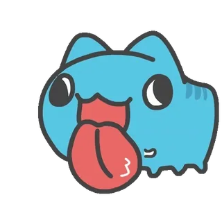 👅 猫, 可爱, 卡通, 动物, 舌头, 蓝色 telegram sticker