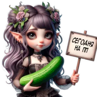 🍆 СЕГОДНЯ НА ПП elf, cucumber, healthy eating, diet, cute, fantasy, girl telegram sticker