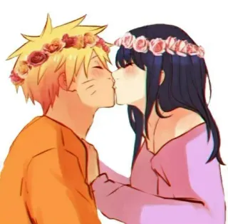 😚 Naruto อนิเมะ, จูบ, โรแมนติก, คู่รัก, ความรัก, มงกุฎดอกไม้, การ์ตูน telegram sticker