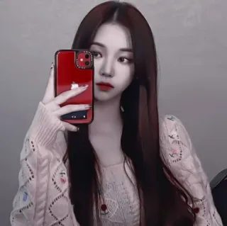 💷 Frau, Porträt, Selfie, rotes Telefon, Mädchen telegram sticker