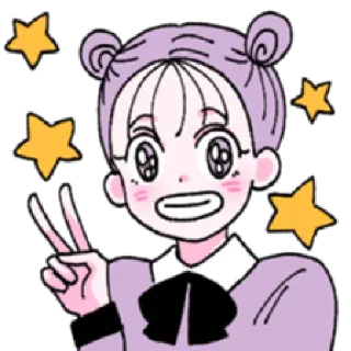 ✌️ dessin animé, fille, étoiles, signe de paix, kawaii, violet, mignon telegram sticker