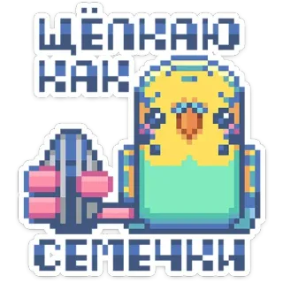 🕊 щёлкаю как семечки pássaro, periquito, pixel art, fofo, sementes, russo, meme telegram sticker