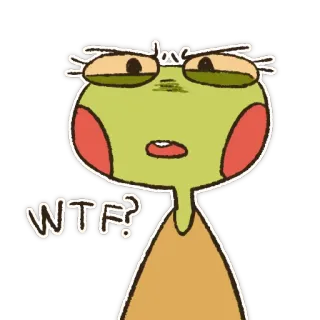 😧 WTF? cartoon, kikker, vraag, uitdrukking, wtf, sticker telegram sticker