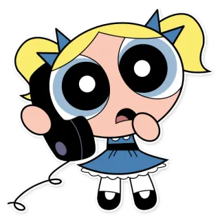 😦 Bubbles Powerpuff Girls Cartone animato, Ragazza, Telefono, Carino, Bolle telegram sticker