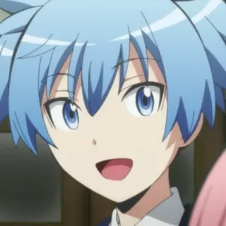 😀 Nagisa Shiota Assassination Classroom anime, blue hair, character, smiling, male, nagisa, shiota telegram sticker
