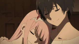 😴 Zero Two, Hiro Darling in the Franxx Anime, Paar, Romantik, Rosa Haare, Hörner, Umarmung, Darling in the Franxx telegram sticker