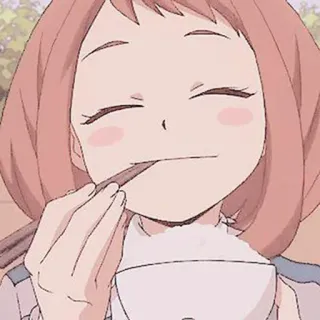 ☺️ Ochaco Uraraka My Hero Academia anime, girl, cute, eating, chopsticks, uraraka ochaco, my hero academia, food telegram sticker