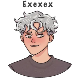 😈 Exexex persona, retrato, pegatina, dibujo animado, pelo gris, hombre joven telegram sticker