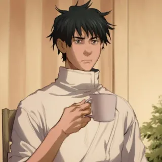 😐 Anime, Mężczyzna, Pijący, Postać, Wewnątrz whatsapp sticker
