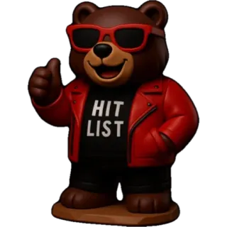 👍 HIT LIST Bär, Abschussliste, rote Jacke, Sonnenbrille, Zeichentrickfigur whatsapp sticker