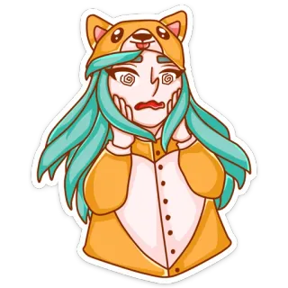 😳 chien, dessin animé, femme, pyjama, vêtement de nuit, mignon, amusant, animal telegram sticker