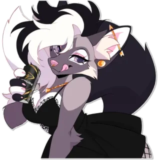🍺 KINGBOW furry, anthropomorphic, skunk, drinking, beverage, dress, cute, female whatsapp sticker