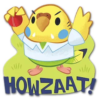 🎾 HOWZAAT! 板球, 鸟, 鹦鹉, 运动, 好球出局, 板球球 telegram sticker