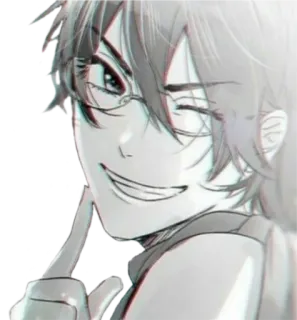😉 Anime, Gafas, Sonrisa, Guiño, Personaje, Sonriendo, Manga telegram sticker