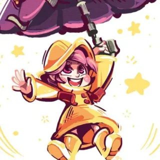🤩 Parasoul Skullgirls Parasoul, Skullgirls, Fanart, Jeu vidéo, Parapluie, Imperméable jaune, Cheveux roses telegram sticker