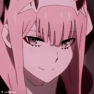 🍓 Zero Two Darling in the Franxx Anime, Rosa Haare, Grinsen, Zero Two telegram sticker