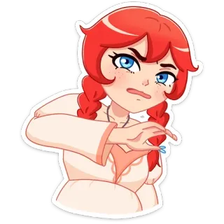 🙅‍♂ การ์ตูน, เด็กผู้หญิง, ผมแดง, ผมเปีย, อนิเมะ, สติกเกอร์ whatsapp sticker