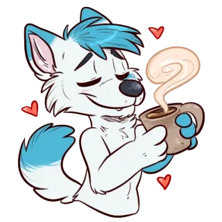 ☕ 늑대, 퍼리, 만화, 동물, 커피, 음료, 귀여운 telegram sticker