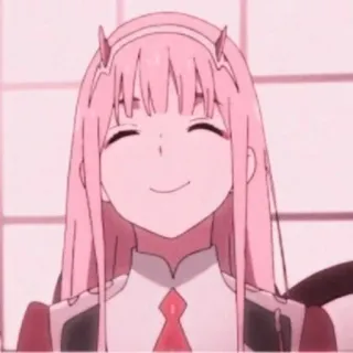 🍝 Zero Two Darling in the Franxx Anime, Rosa Haare, Lächeln, Hörner telegram sticker