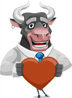 🧐 byk, zwierzę, serce, miłość, kreskówka, postać, uczucie telegram sticker