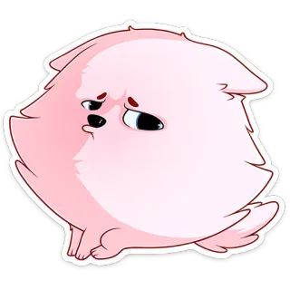 😢 น่ารัก, สัตว์, ปอมเมอเรเนียน, สีชมพู, หมา, เศร้า telegram sticker