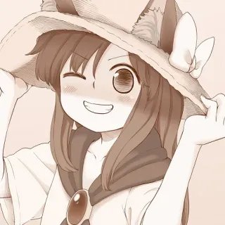 😉 Anime, Meisje, Cartoon, Vossenoren, Hoed, Schattig, Knipoog telegram sticker