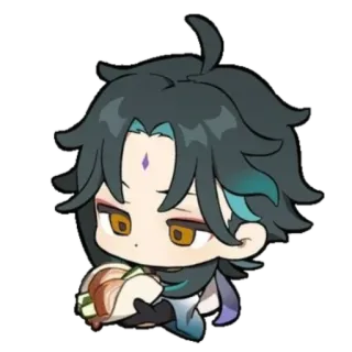 🦚 Xiao Genshin Impact Anime, Spiel, Chibi, Essen, Süß telegram sticker