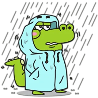 🌧 alligator, crocodile, raincoat, rain, cartoon, animal, cute telegram sticker