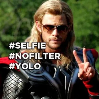 ✌️ Thor #SELFIE #NOFILTER #YOLO thor, selfie, nofilter, yolo, marvel, avengers telegram sticker