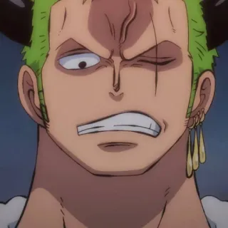 😠 Zoro One Piece Anime, Pirata, Spadaccino, capelli verdi telegram sticker